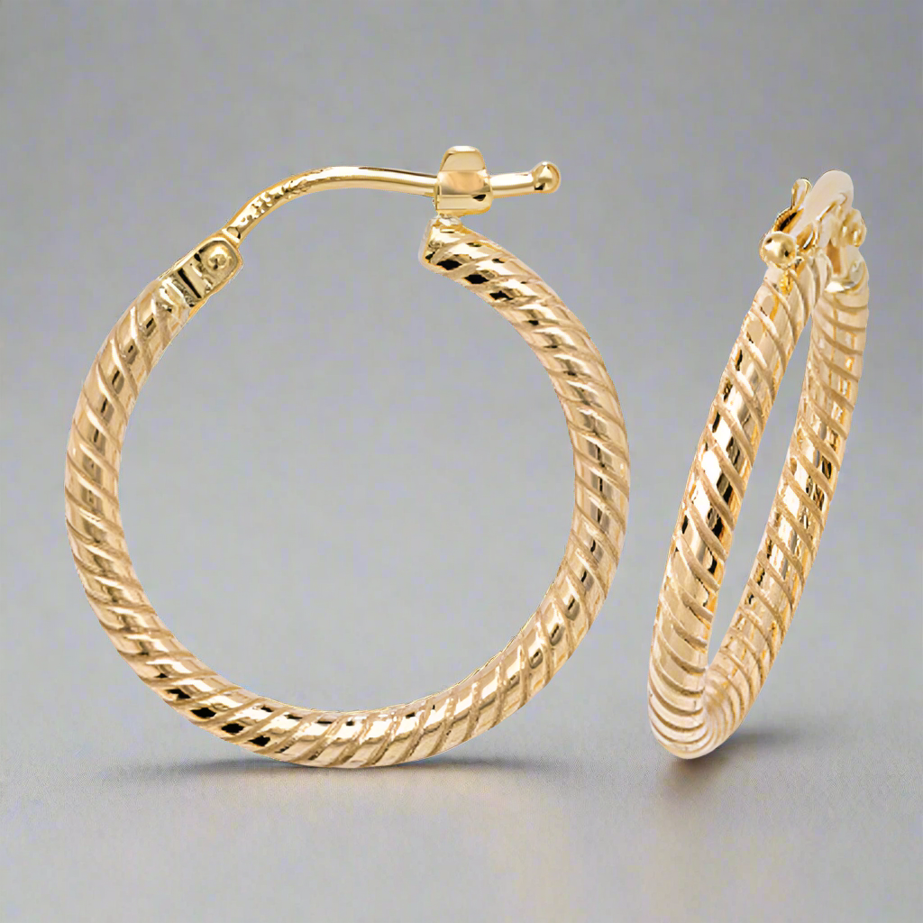 9K Gold Ribbed Hoop