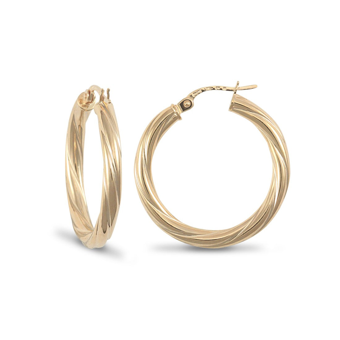 14K Yellow Gold Twist Hoop Earrings 3mm - Large