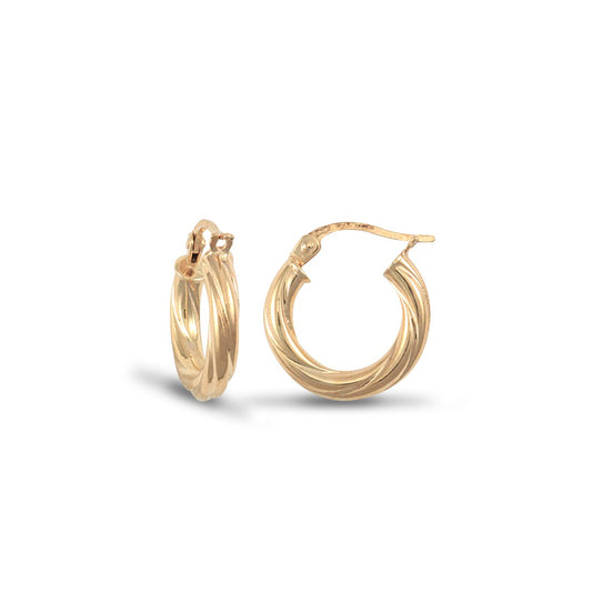 14K Yellow Gold Twist Hoop Earrings 3mm - Small