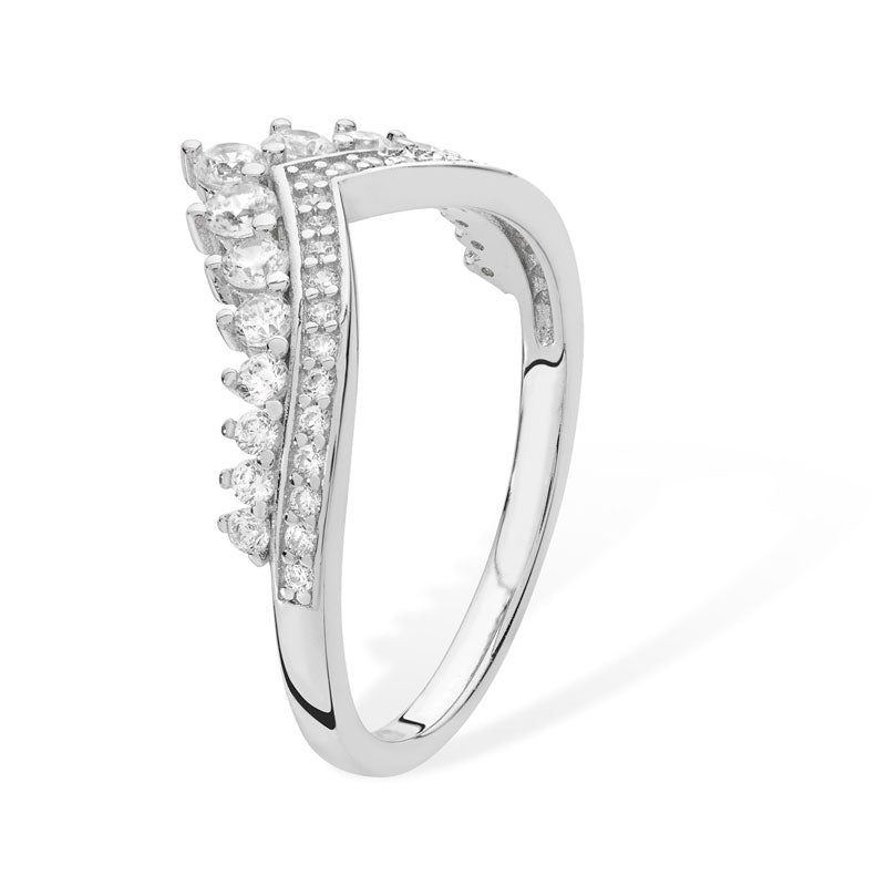 Silver Cubic Zirconia Wishbone Ring