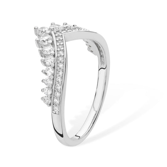 Silver Cubic Zirconia Wishbone Ring