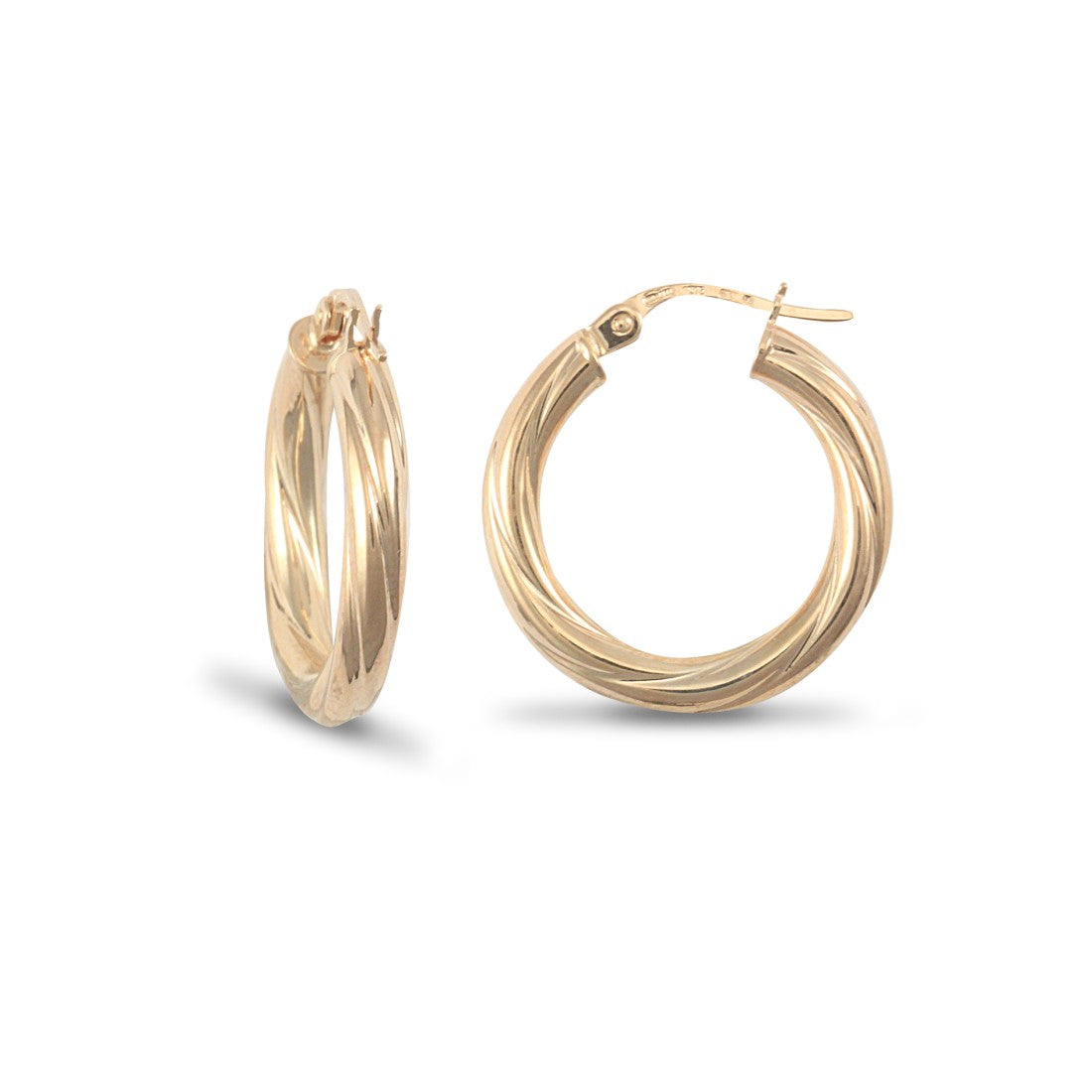 14K Yellow Gold Twist Hoop Earrings 3mm - Medium