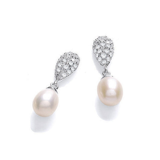 Cubic Zirconia And Pearl Drop Silver Earrings