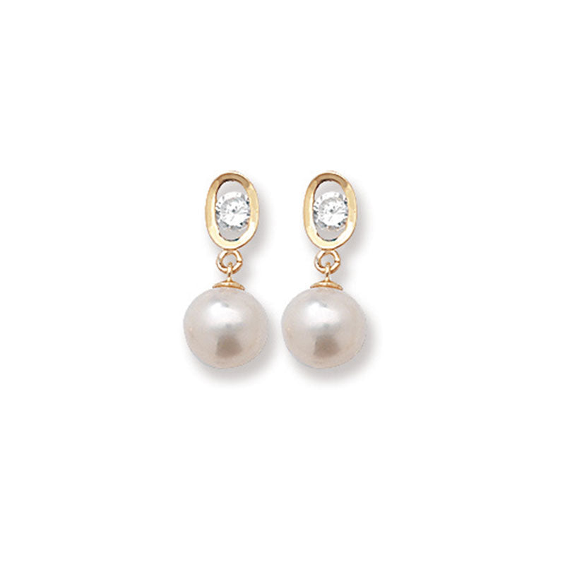 9K Gold Cubic Zirconia 6mm Pearl Earring