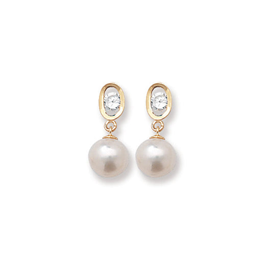 9K Gold Cubic Zirconia 6mm Pearl Earring