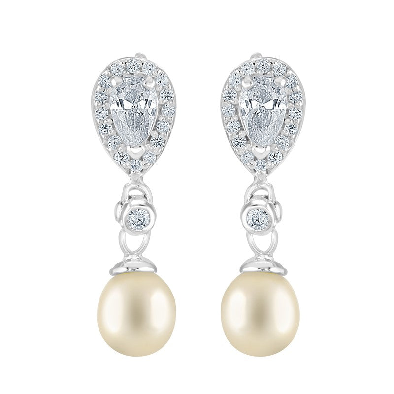 Teardrop Cubic Zirconia and Pearl Drop Earrings