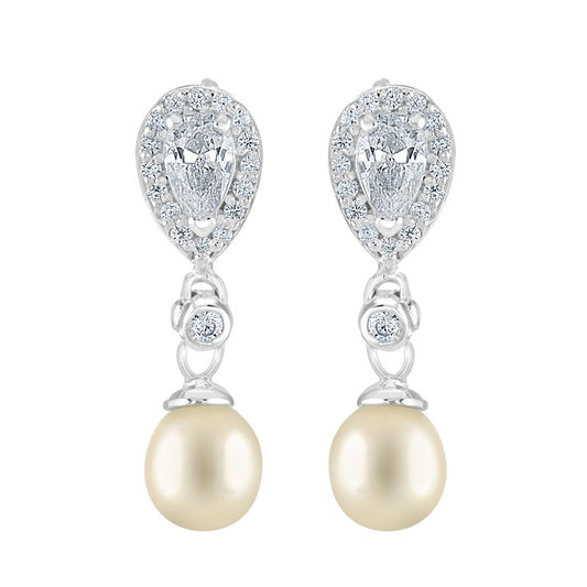 Teardrop Cubic Zirconia and Pearl Drop Earrings