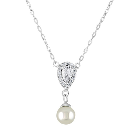 Teardrop Cubic Zirconia and Pearl Drop Necklace